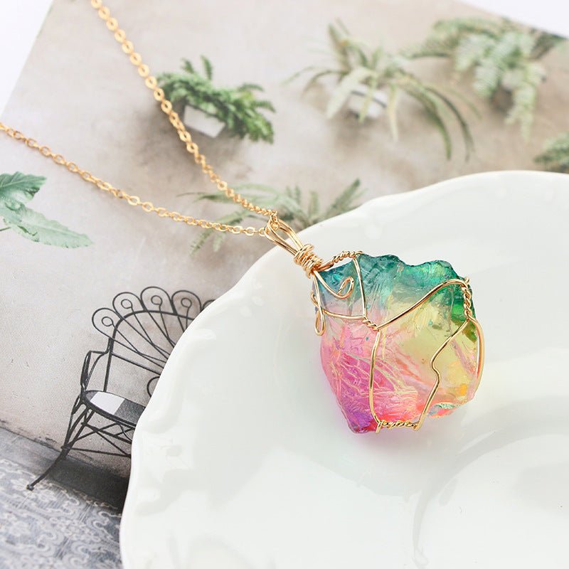 Rainbow Quartz Crystal Necklace – Natural Stone Pendant, Unique Handmade Jewelry - ZENTRION 