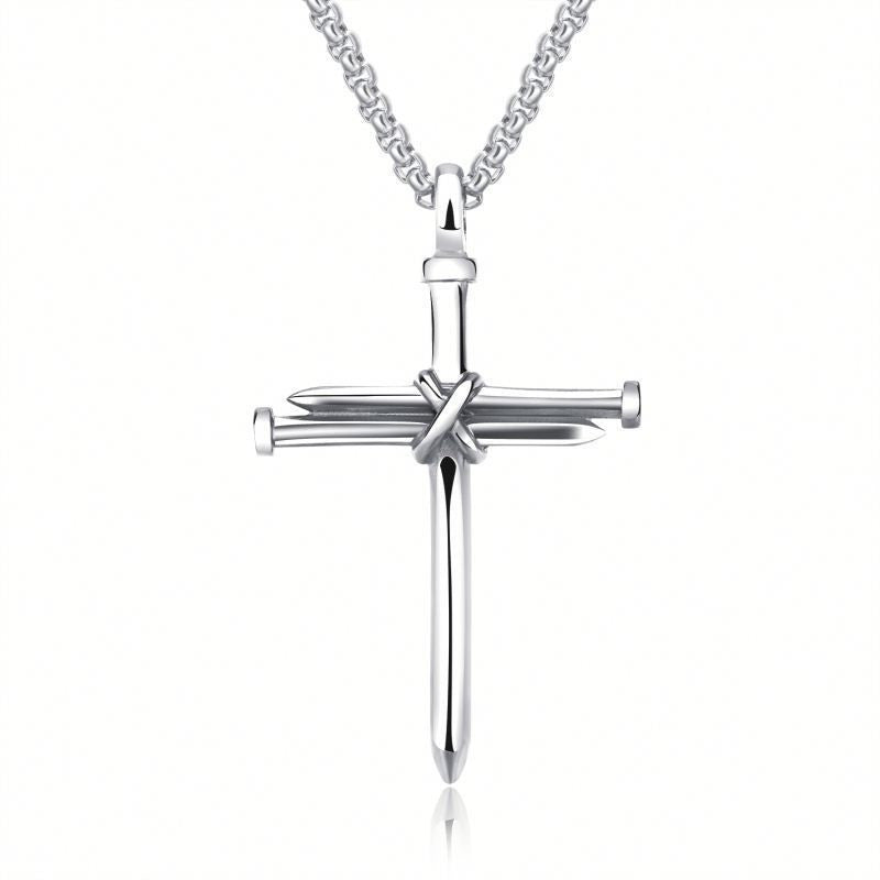 Steel Gold Black Color Fashion Mens Iron Nail Cross Pendant Necklace Stainless Steel 3mm Round Box Chain Jewelry Gift For Men - ZENTRION