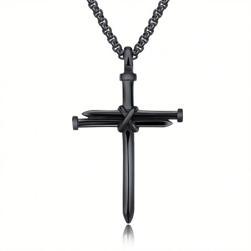 Steel Gold Black Color Fashion Mens Iron Nail Cross Pendant Necklace Stainless Steel 3mm Round Box Chain Jewelry Gift For Men - ZENTRION
