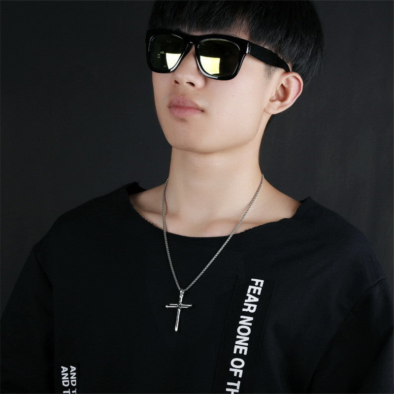 Steel Gold Black Color Fashion Mens Iron Nail Cross Pendant Necklace Stainless Steel 3mm Round Box Chain Jewelry Gift For Men - ZENTRION