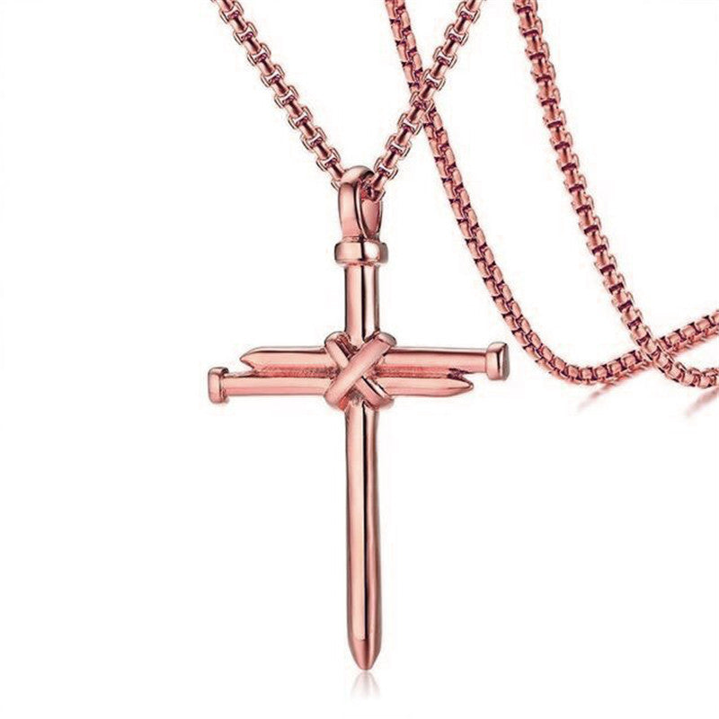 Steel Gold Black Color Fashion Mens Iron Nail Cross Pendant Necklace Stainless Steel 3mm Round Box Chain Jewelry Gift For Men - ZENTRION