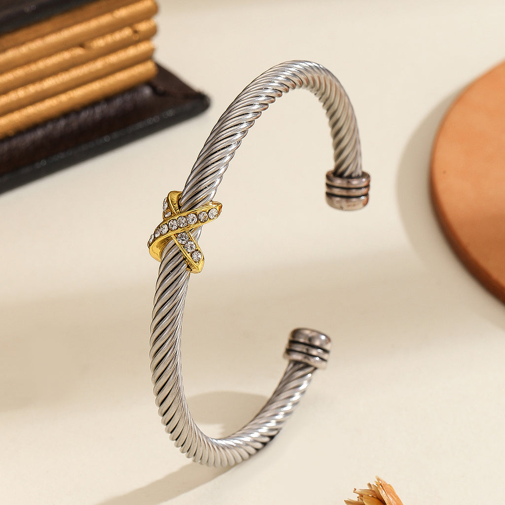 Elegant 8-Character Cross Steel Bracelet - Modern and Trendy Design, Suitable for Both Men and Women, with Zircon Stone Details - ZENTRION