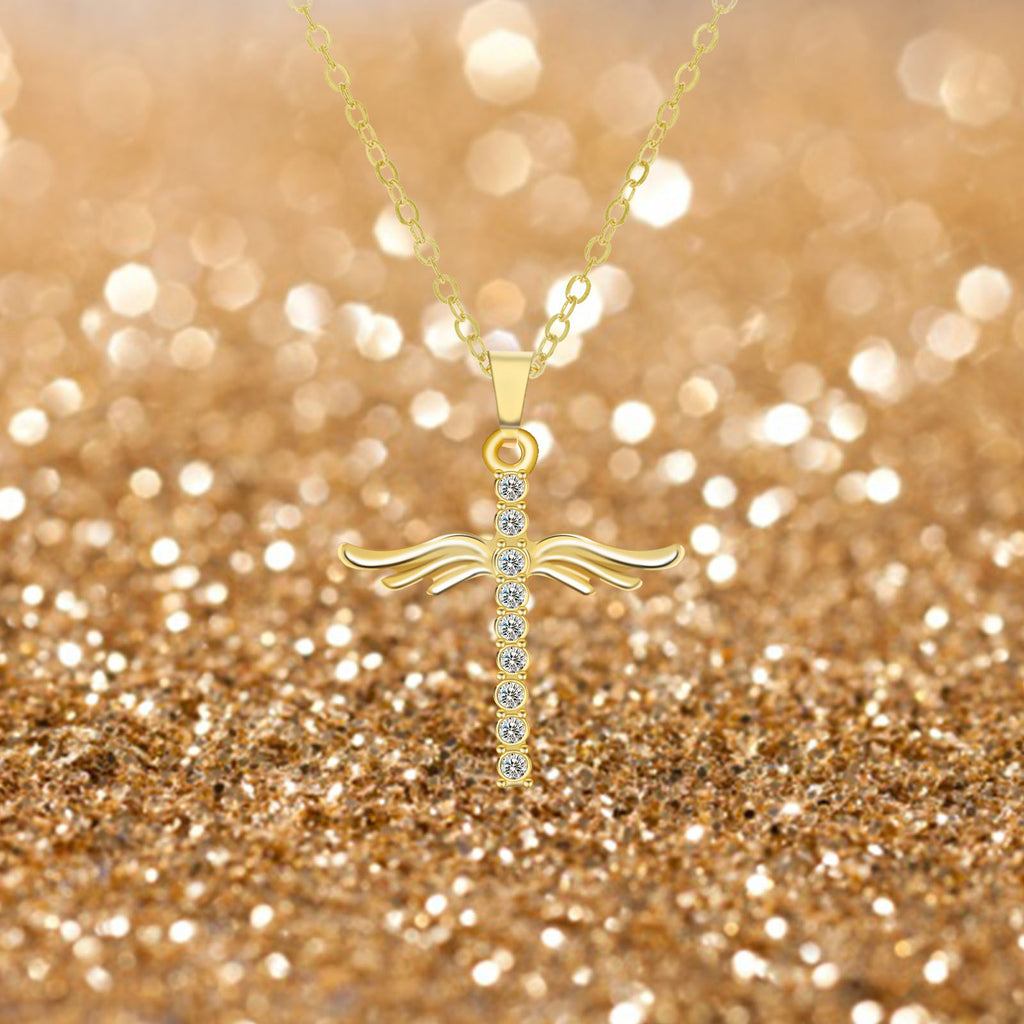 Angel Wings Cross Pendant Necklace For Woman With O Type Stainless Steel Chain Necklace Jewelry Gift - ZENTRION