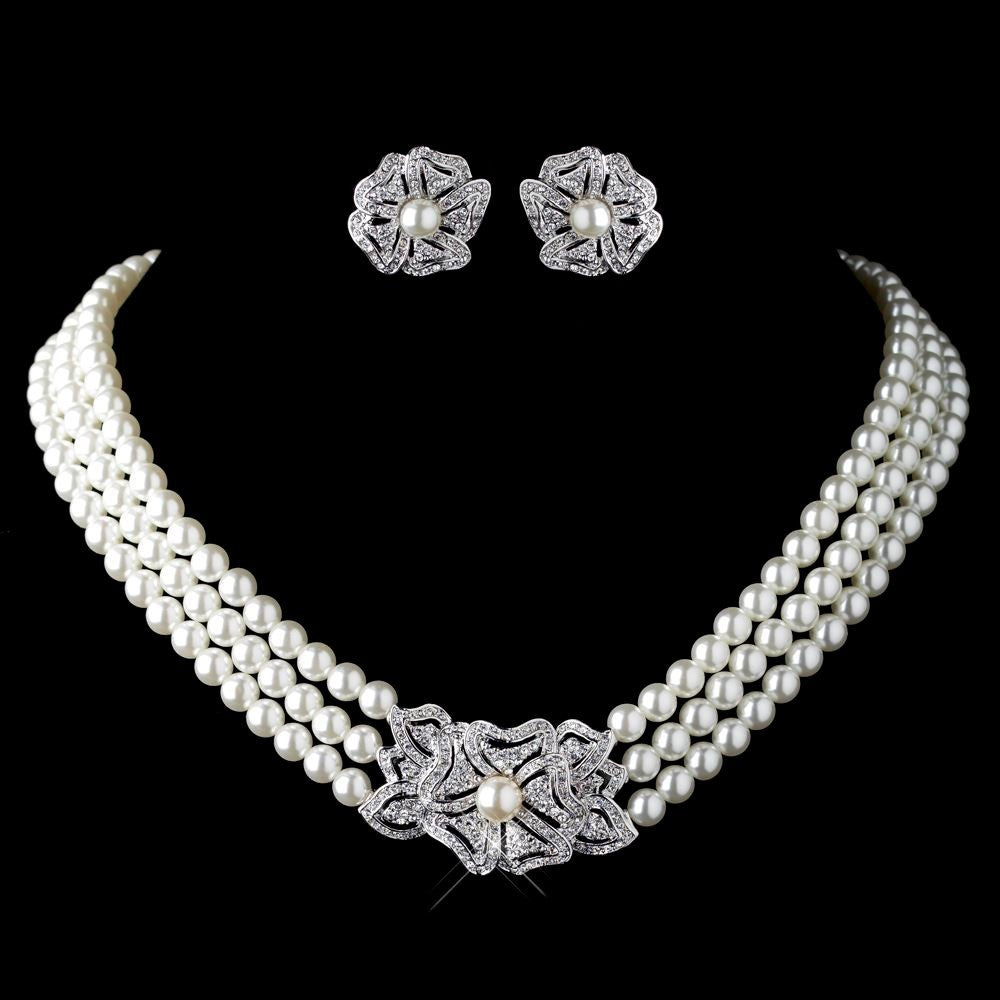 Elegant Pearl & Rhinestone Set – Dazzling Necklace and Earrings Combo - ZENTRION