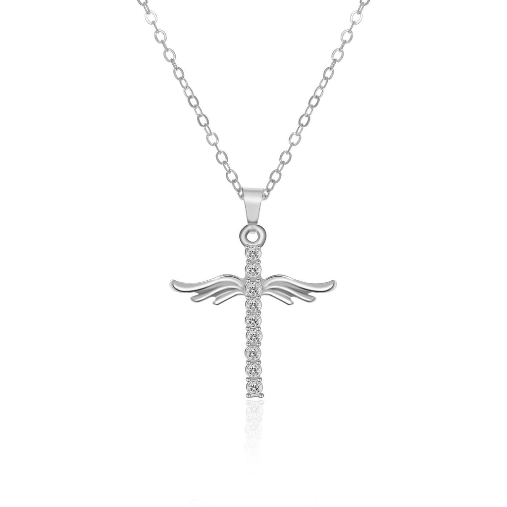 Angel Wings Cross Pendant Necklace For Woman With O Type Stainless Steel Chain Necklace Jewelry Gift - ZENTRION