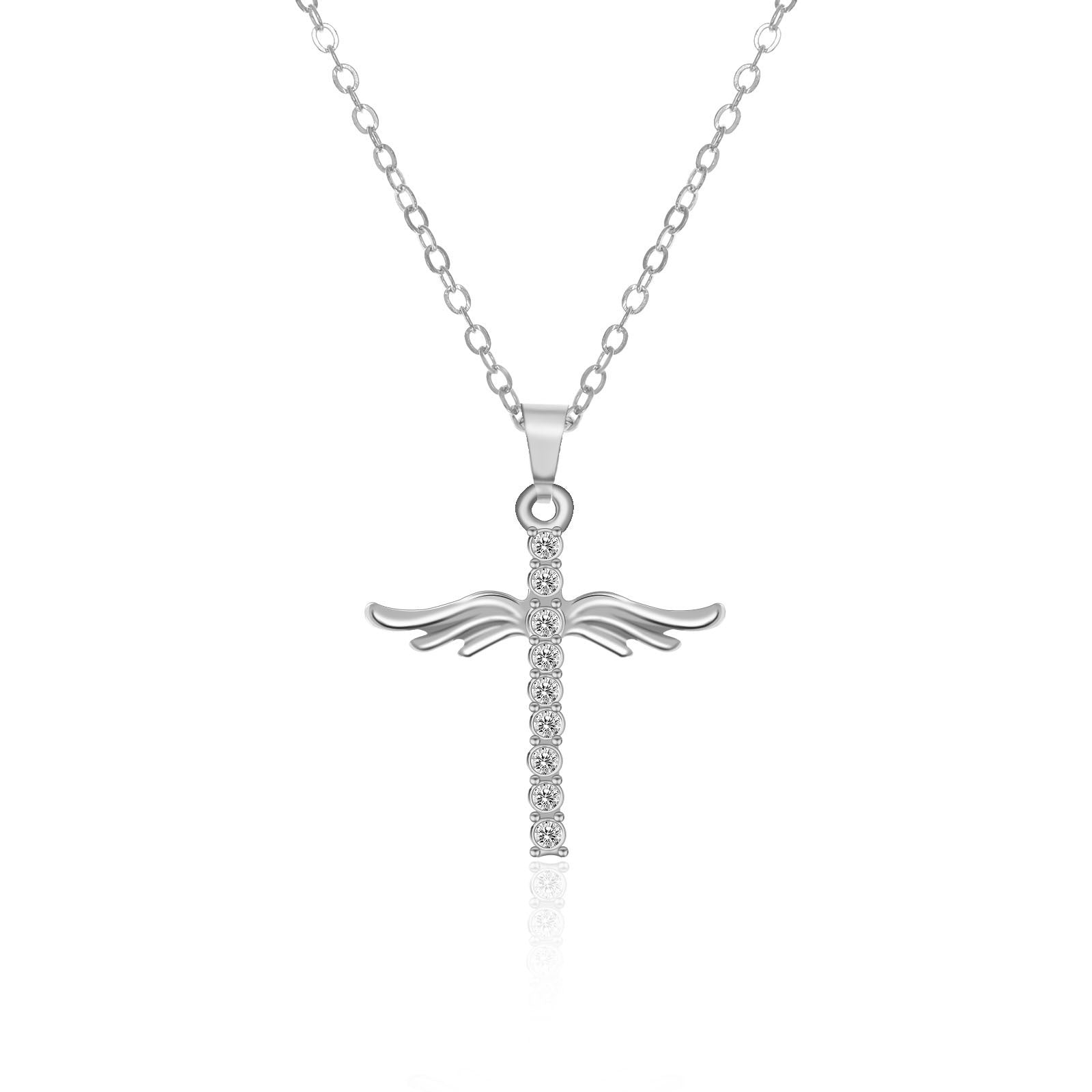 Angel Wings Cross Pendant Necklace For Woman With O Type Stainless Steel Chain Necklace Jewelry Gift - ZENTRION