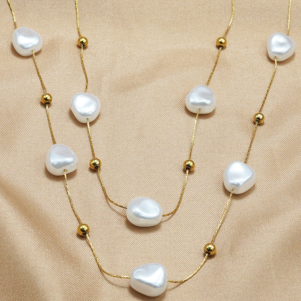 Pearl-Embellished 18K Gold Plated Necklace – Hypoallergenic Minimalist Luxury for Women | Lightweight & Skin-Safe - ZENTRION 
