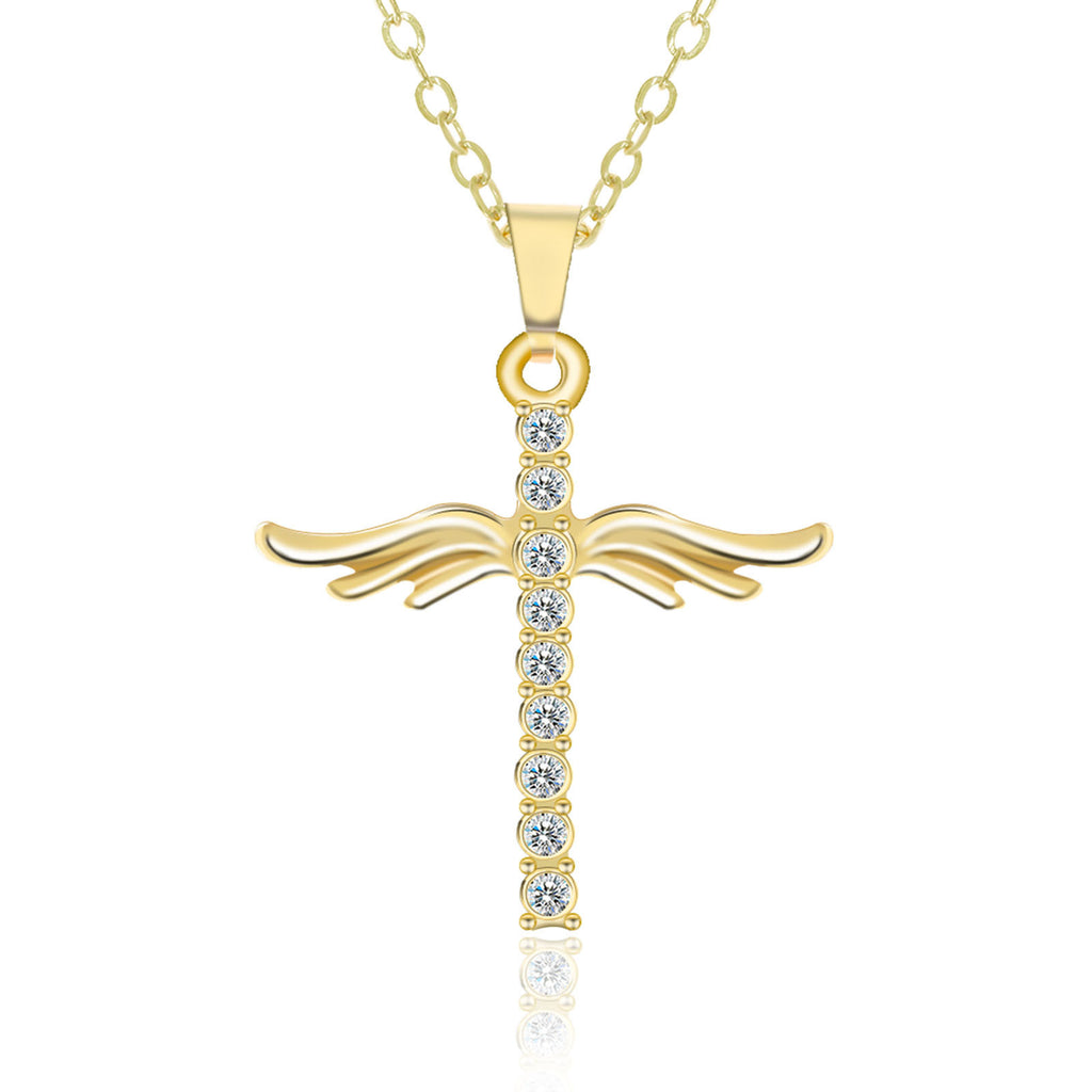 Angel Wings Cross Pendant Necklace For Woman With O Type Stainless Steel Chain Necklace Jewelry Gift - ZENTRION