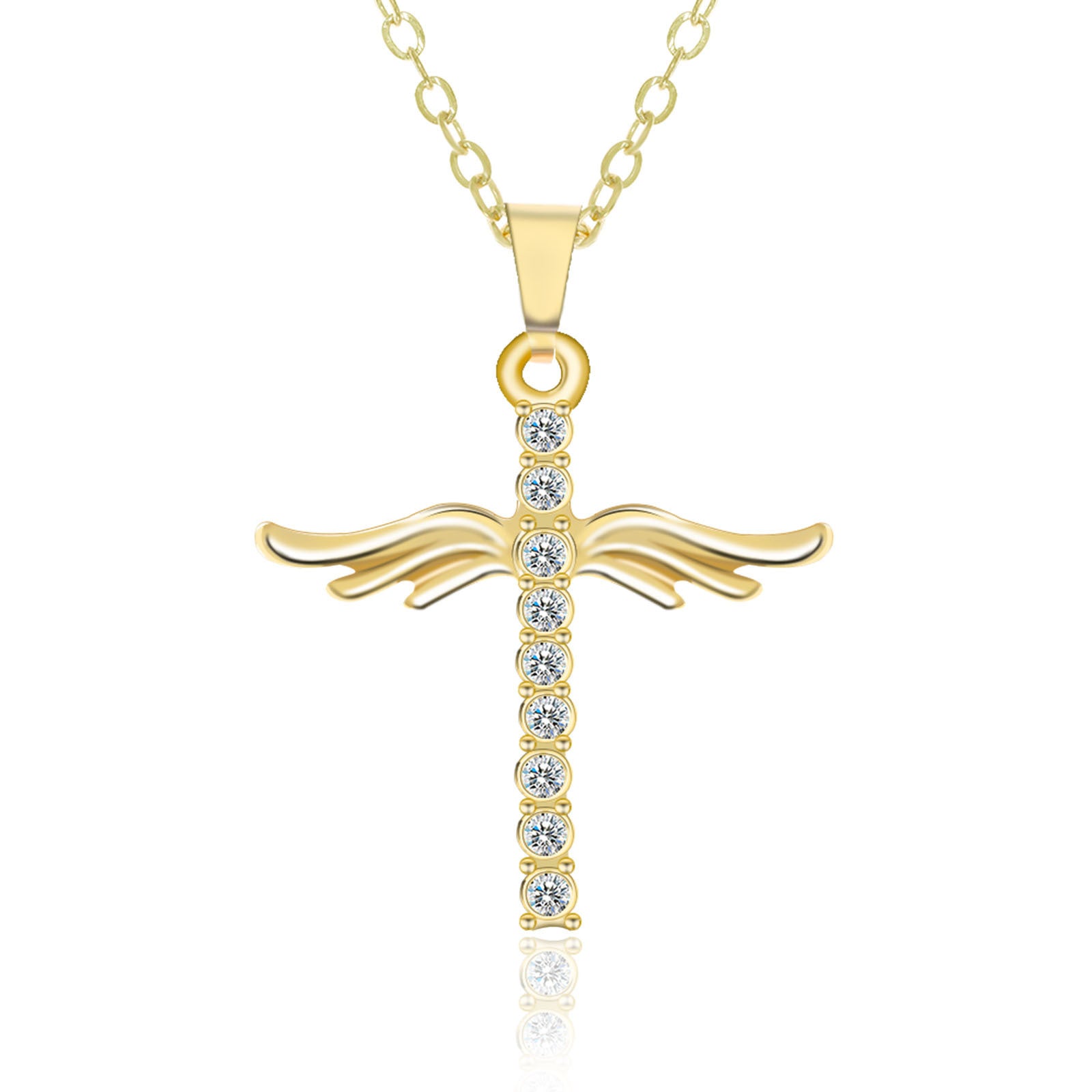 Angel Wings Cross Pendant Necklace For Woman With O Type Stainless Steel Chain Necklace Jewelry Gift - ZENTRION
