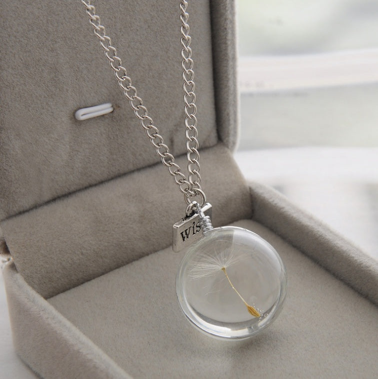 Dandelion Charm Necklace – Natural Pendant, Glass Orb, Unisex Jewelry for Everyday Meaning - ZENTRION 