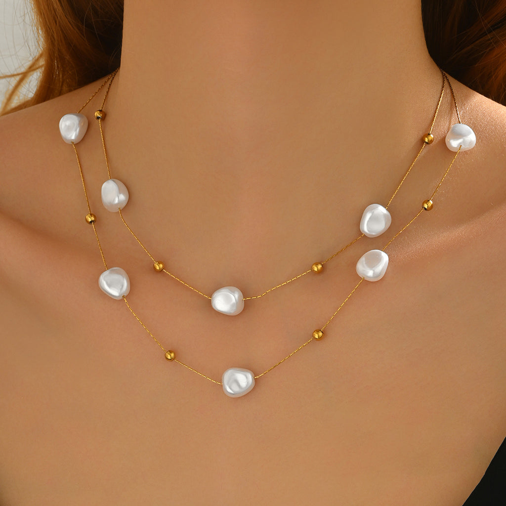 Pearl-Embellished 18K Gold Plated Necklace – Hypoallergenic Minimalist Luxury for Women | Lightweight & Skin-Safe - ZENTRION 