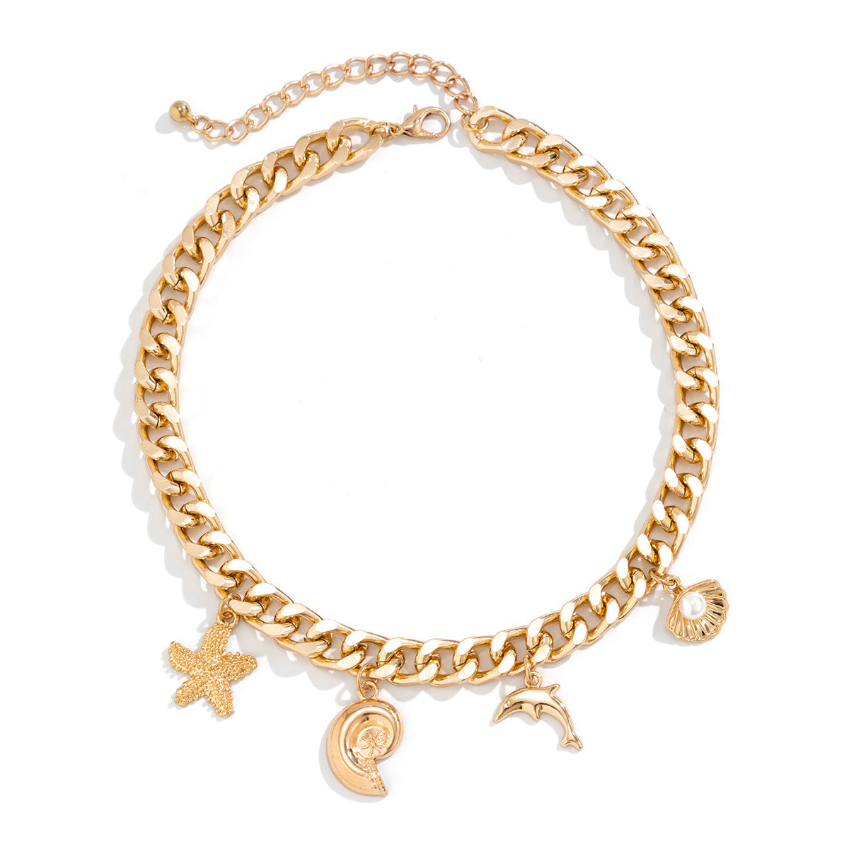 Ocean Boho Charm – Dolphin, Starfish & Shell Pendant Set (Choker & Bracelet) - ZENTRION