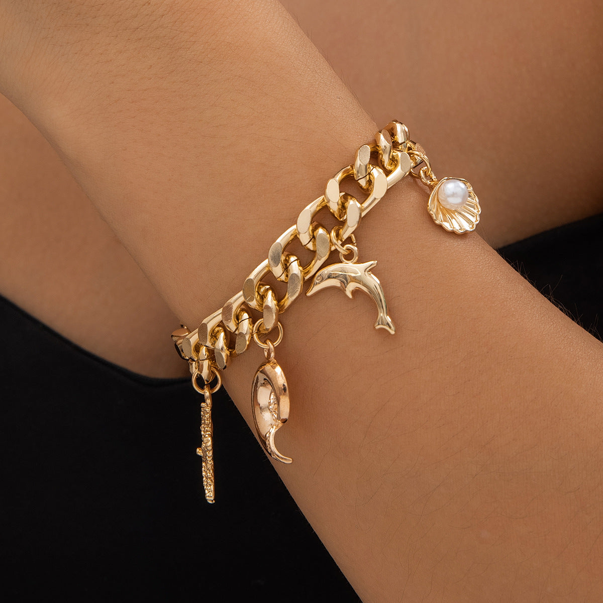 Ocean Boho Charm – Dolphin, Starfish & Shell Pendant Set (Choker & Bracelet) - ZENTRION