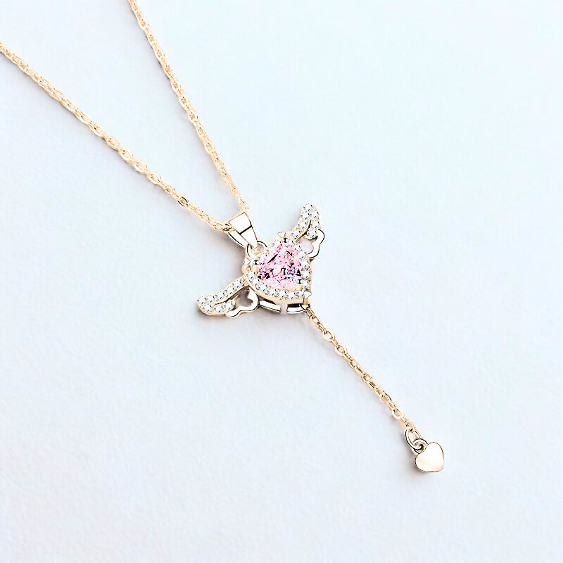 Moving Cupid Heart Angel Wings Tassel Necklace With Crystal Clavicle Chain Women Jewelry Gift Valentine's Day - ZENTRION 